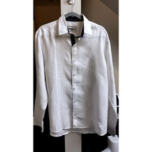 Peninsula Linen Shirt White Pintuck Pleated Contrast Trim XG XL Coastal Summer